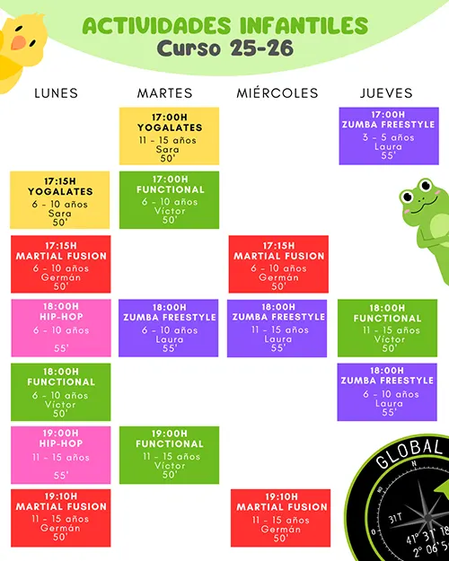 horario actividades global kids